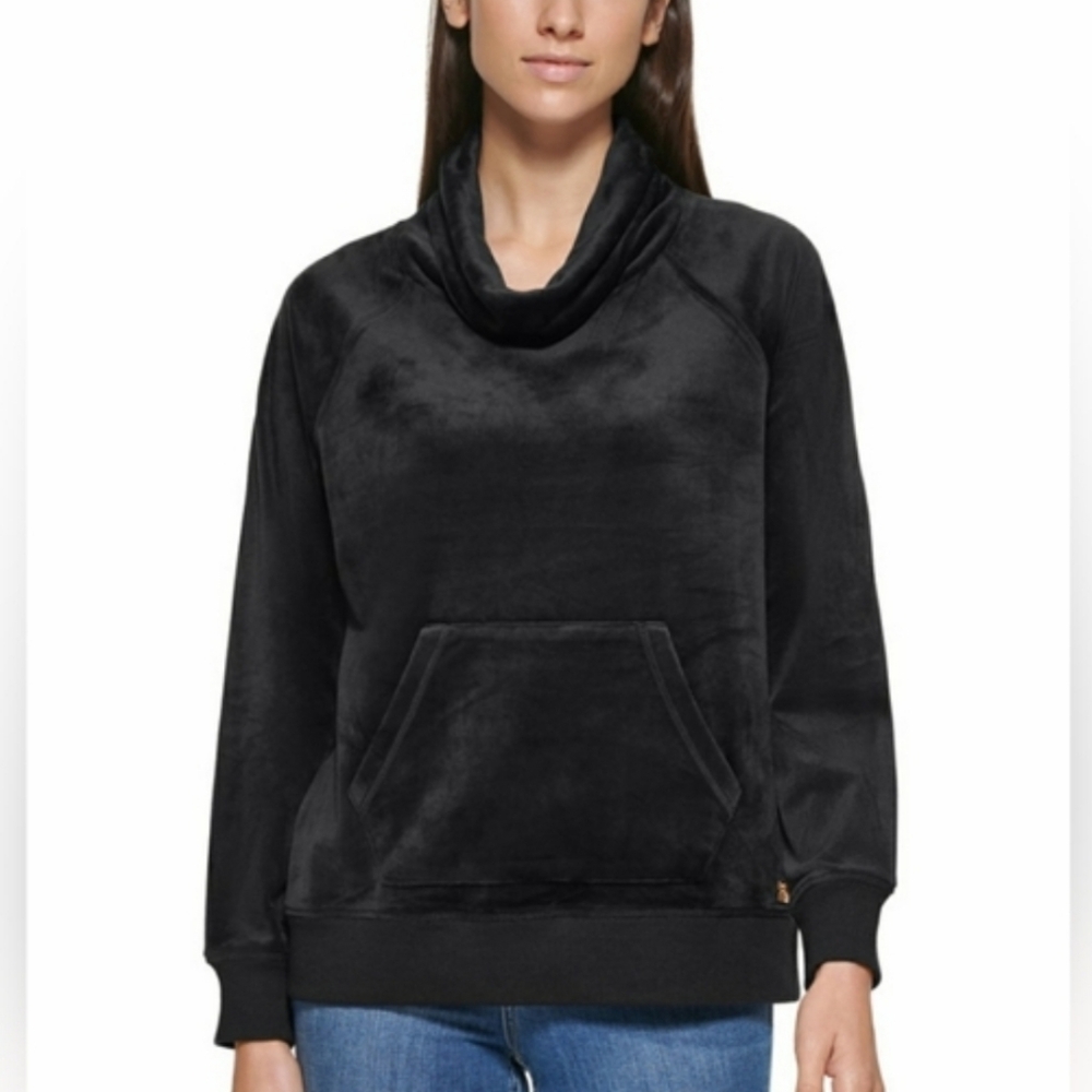 Calvin Klein Black Velour Scowl Neck Sweater